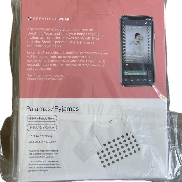 NANIT Breathing Wear - PAJAMAS (6-9 months) - Pebble Grey - Picture 2 of 2